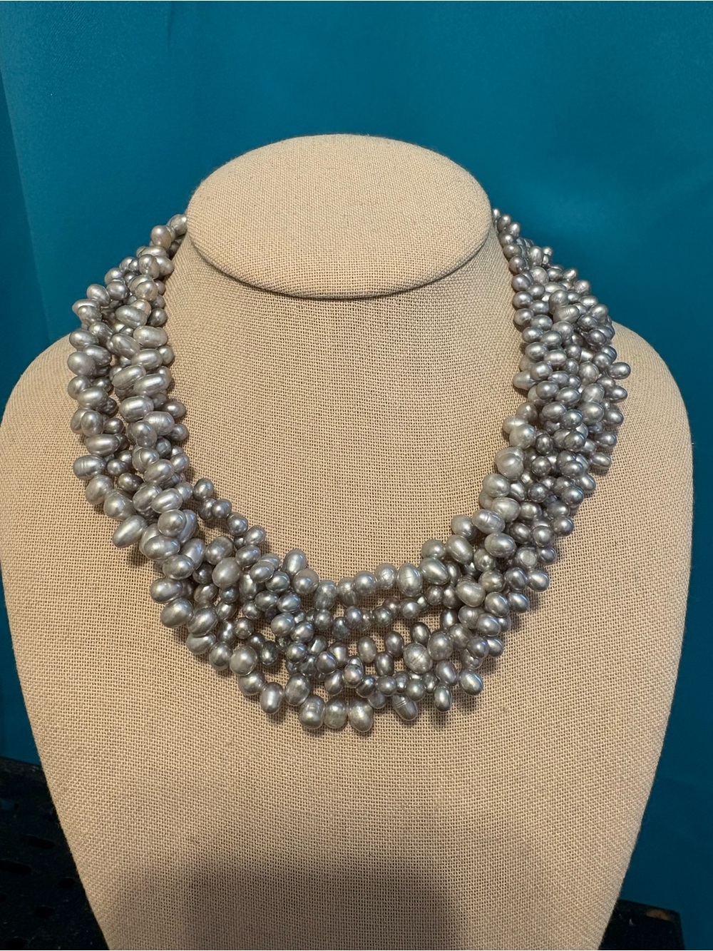 Lucas Lameth LUC necklace 925 sterling silver freshwater pearls gray 17.5-19.5”